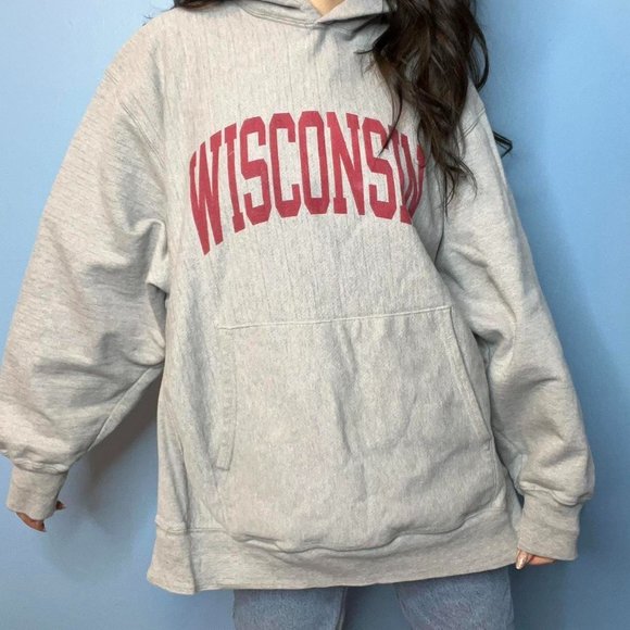 Champion Other - VINTAGE 90s CHAMPION BRAND WISCONSIN GREY HOODIE SWEATSHIRT